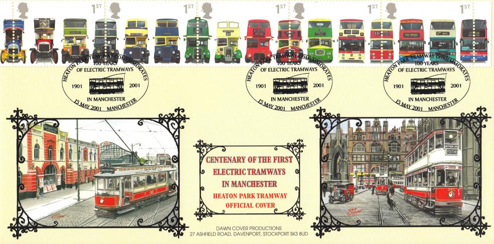 2001 (05) Buses (Stamps) - Dawn Manchester Electric Tramways Centenary Official