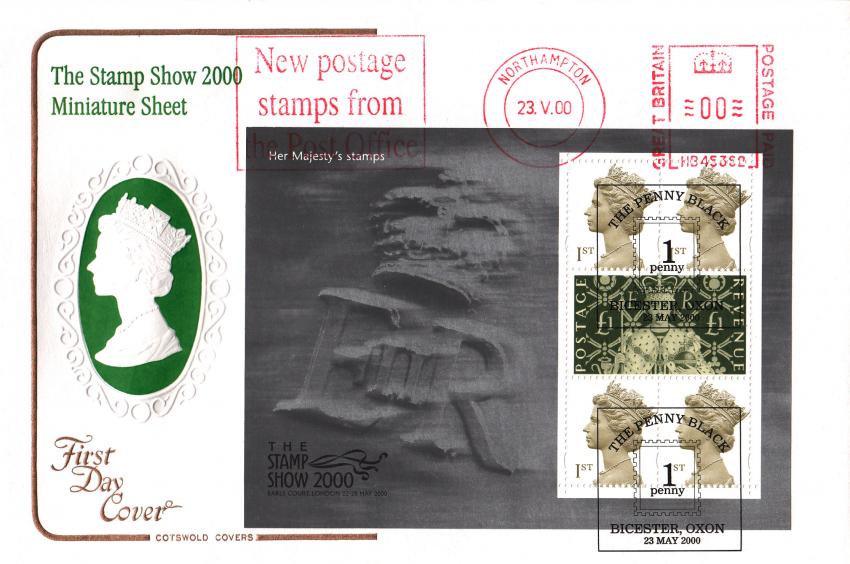 2000 (05) Stamp Show 2000 'Coronation M/S' - Cotswold - The Penny Black H/S + New Postage Stamps Meter Mark
