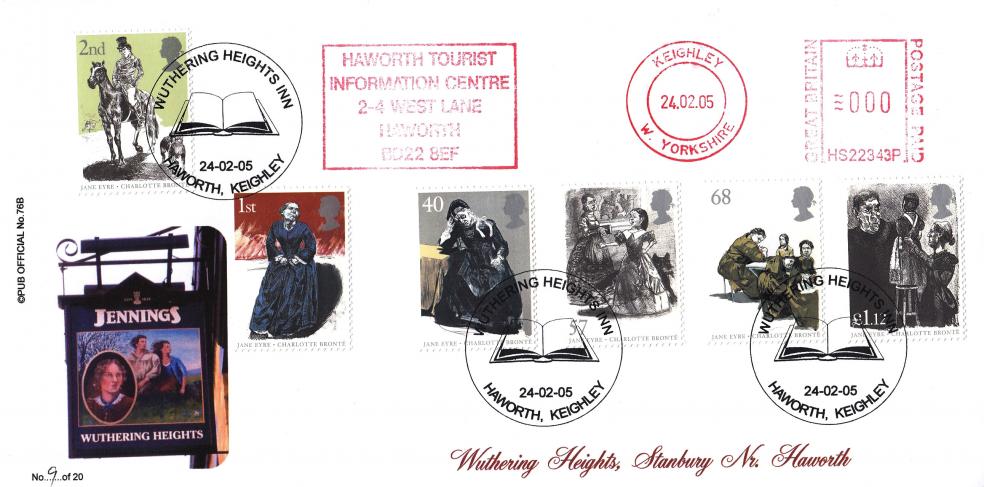 2005 (02) Jane Eyre (Stamps) - Brazier 'Pub' Official + Haworth Tourist Information Centre Meter Mark