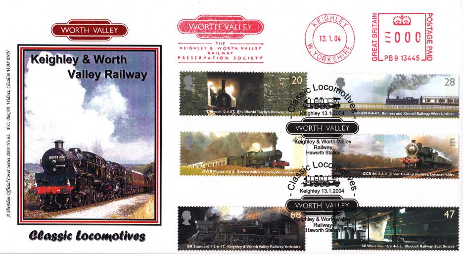 2004 (01) Classic Locomotives (Stamps) - Sheridan 'Keighley & Worth Valley' Official + Worth Valley Meter Mark