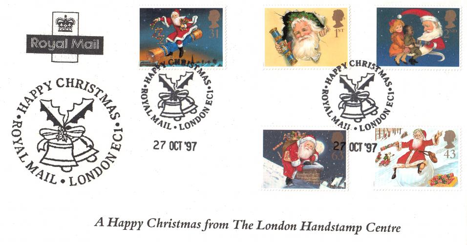 1997 (10) Christmas - Royal Mail London Handstamp Centre Cover - Happy Christmas, Royal Mail H/S