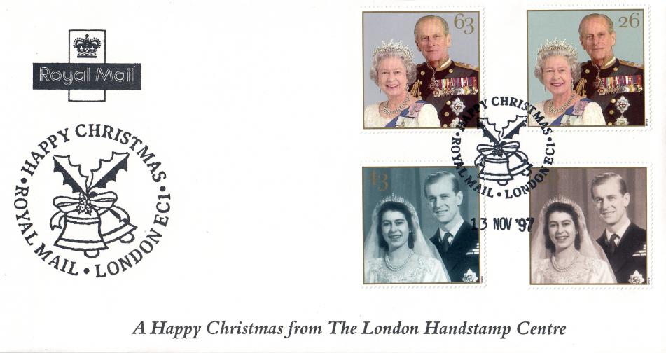 1997 (11) Golden Wedding - Royal Mail London Handstamp Centre Cover - Happy Christmas, Royal Mail H/S