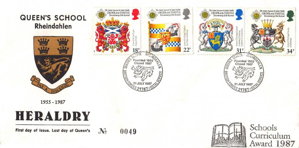 1987 (07) Scottish Heraldry - Queen's School, Rheindahlen Official (WITH Cachet)