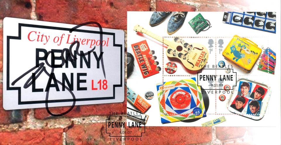 2007 (01) The Beatles (M/S) - Steven Scott 'Penny Lane' Sign' Cover - Penny Lane, Liverpool H/S - But then also signed by Gerry Marsden
