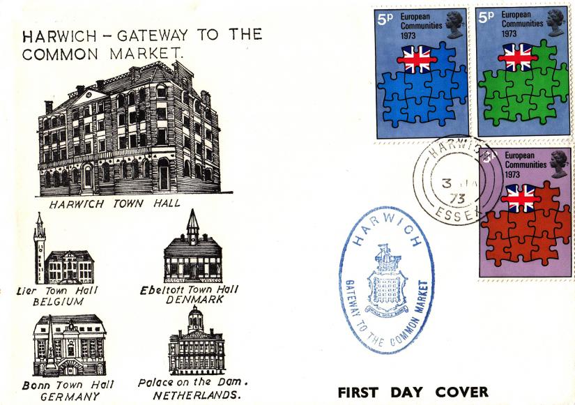 1973 (01) EEC - Harwich Gateway to Europe Cover - Harwich CDS + Cachet