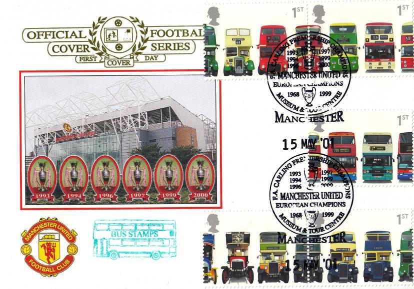 2001 (05) Buses (Stamps) - Dawn 'Manchester United' European Champions Official (40 Produced)