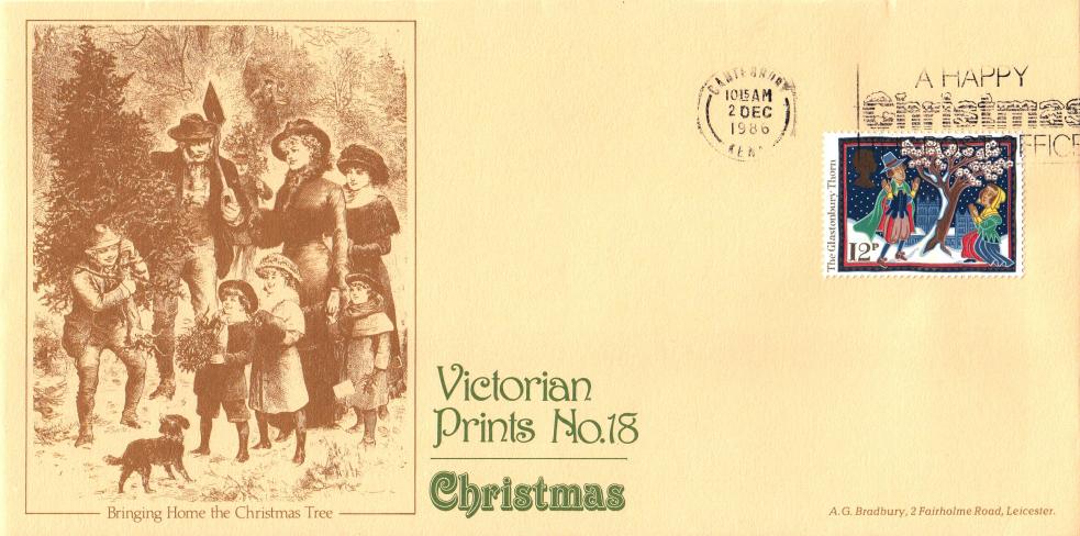 1986 (12) Christmas 12p - Bradbury VP18 - A Happy Christmas, The Post Office Slogan