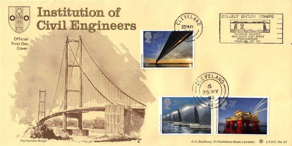 1983 (05) Engineering - Bradbury LFDC 25 - Collect British Stamp (Cleveland) Slogan