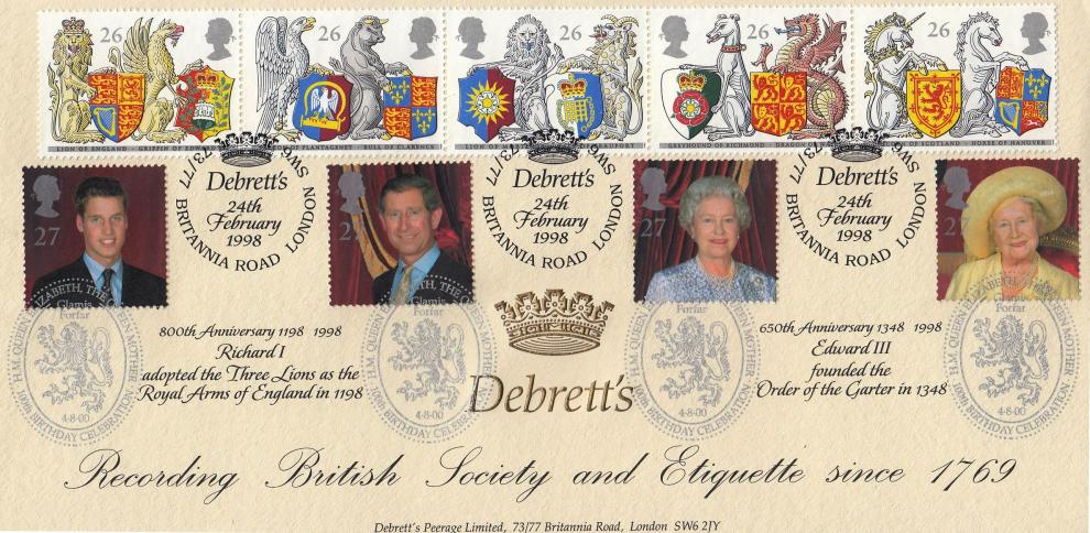 1998 (02) Queen's Beasts - Bradbury Debrett's Official - Doubled with the 2000 (08) Queen Mother Set