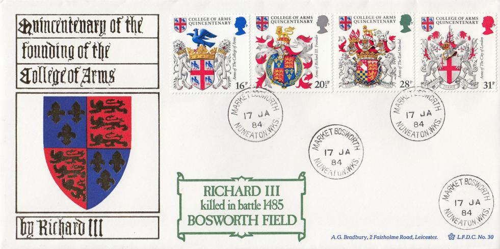 1984 (01) Heraldry - Bradbury LFDC 30 - Market Bosworth CDS