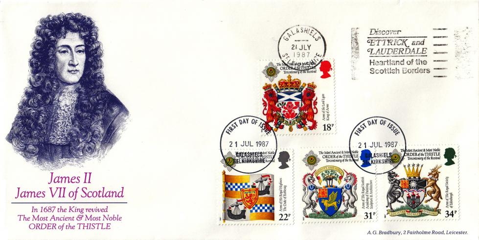 1987 (07) Scottish Heraldry - Bradbury 'James II' Cover - Discover Ettrick and Lauderdale Slogan