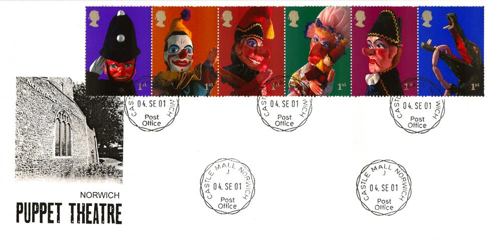 2001 (09) Puppets (Stamps) - Norwich Puppet Theatre Cover - Castle Mall, Norwich CDS