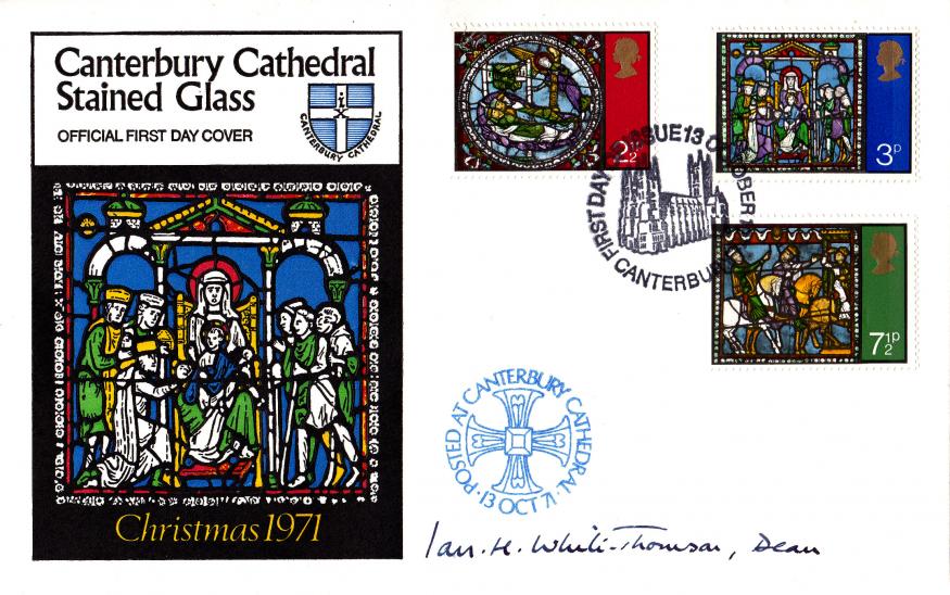 1971 (10) Christmas - Canterbury Cathedral Stained Glass Cover - Canterbury H/S - Signed by the Dean