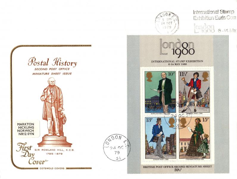 1979 (10) Rowland Hill (M/S) - Cotswold - London EC, International Stamp Exhibition Slogan