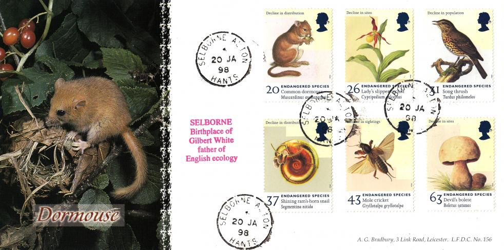 1998 (01) Endangered Species - Bradbury LFDC 156 - Selborne CDS