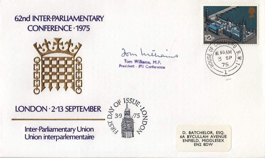 1975 (09) Inter-Parliamentary Conference - Inter-Parliamentary Conference Official - House of Commons CDS + Signed by the IPU Conference President Tom Williams