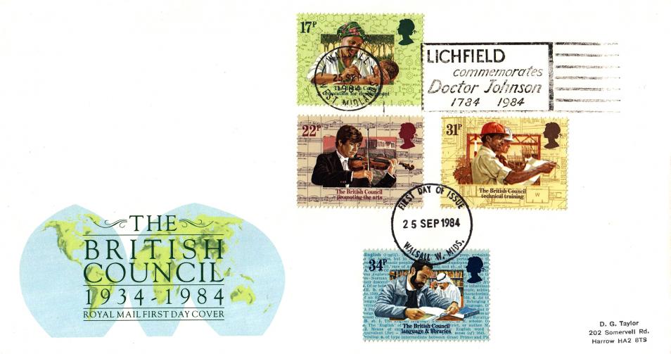 1984 (09) British Council - RM - Lichfield Commemorates Doctor Johnson Slogan