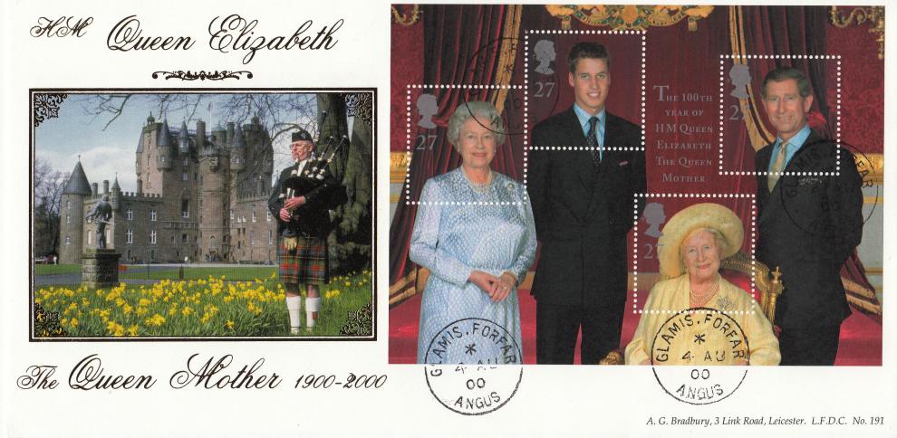 2000 (08) Queen Mother - Bradbury LFDC 191 - Glamis CDS