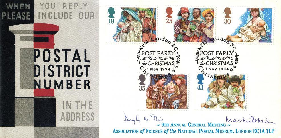 1994 (11) Christmas - Friends Of The National Postal Museum Official - Double Signed