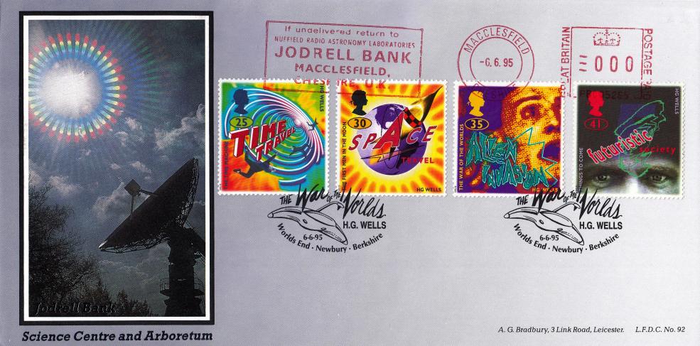 1995 (06) Sci-Fi - Bradbury LFDC 92 - War Of The Worlds, Worlds End H/S + Jodrell Bank Meter Mark