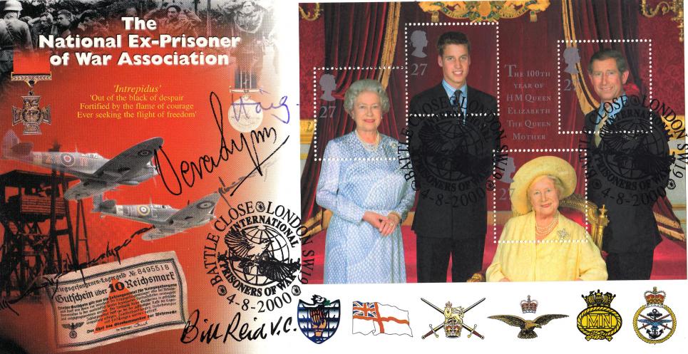 2000 (08) Queen Mother - National Ex-Prisoners of War Official - Triple Signed by Vera Lynn, Bill Reid VC & The Earl Haig