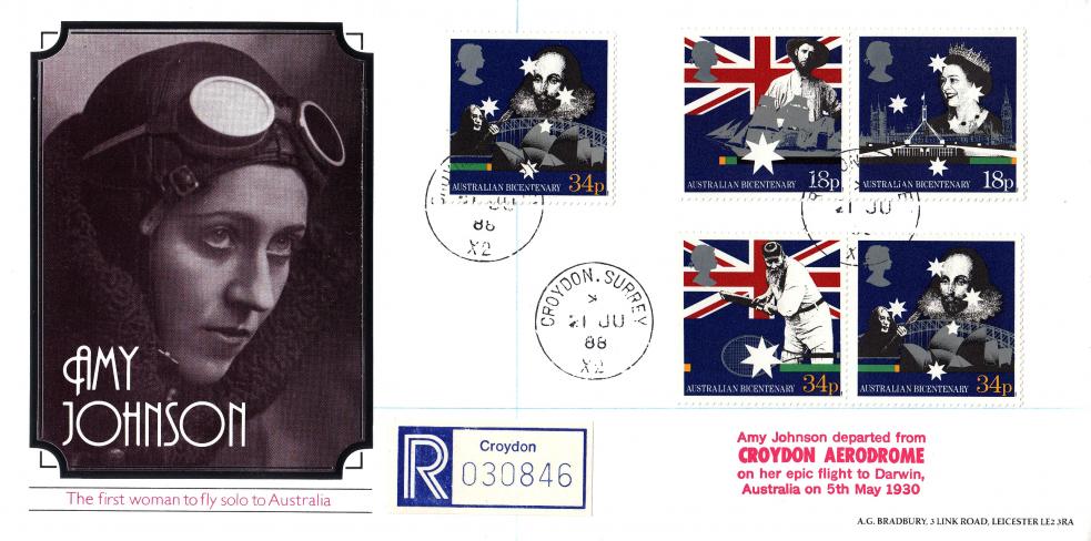 1988 (06) Australian Bicentenary - Bradbury Amy Johnson Official - Croydon CDS