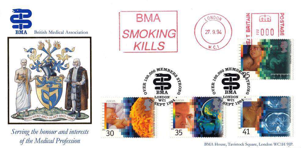 1994 (09) Medical - Bradbury British Medical Association Official + BMA Smoking Kills Meter Mark