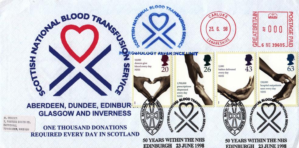 1998 (06) National Health Service - Scottish National Blood Transfusion Service Official + Scottish National Blood Transfusion Service Meter Mark