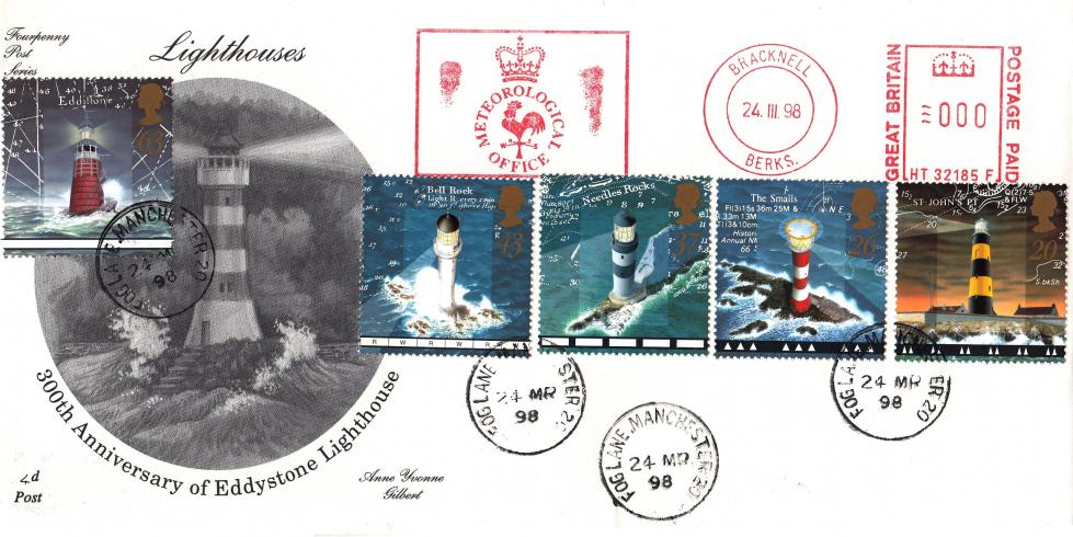 1998 (03) Lighthouses - 4d Post - Fog Lane CDS + Meteorological Office Meter Mark