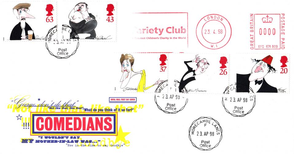 1998 (04) Comedians - 4d Post - Morecambe CDS + The Variety Club Meter Mark