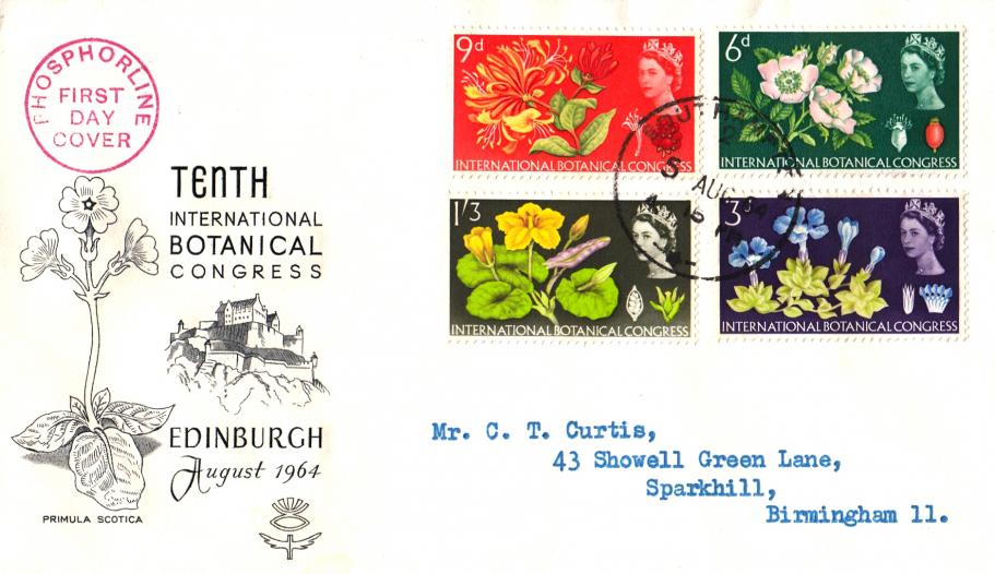 1964 (08) International Botanical Congress - Edinburgh Castle & Flowers Cover - Phosphor - Southampton CDS