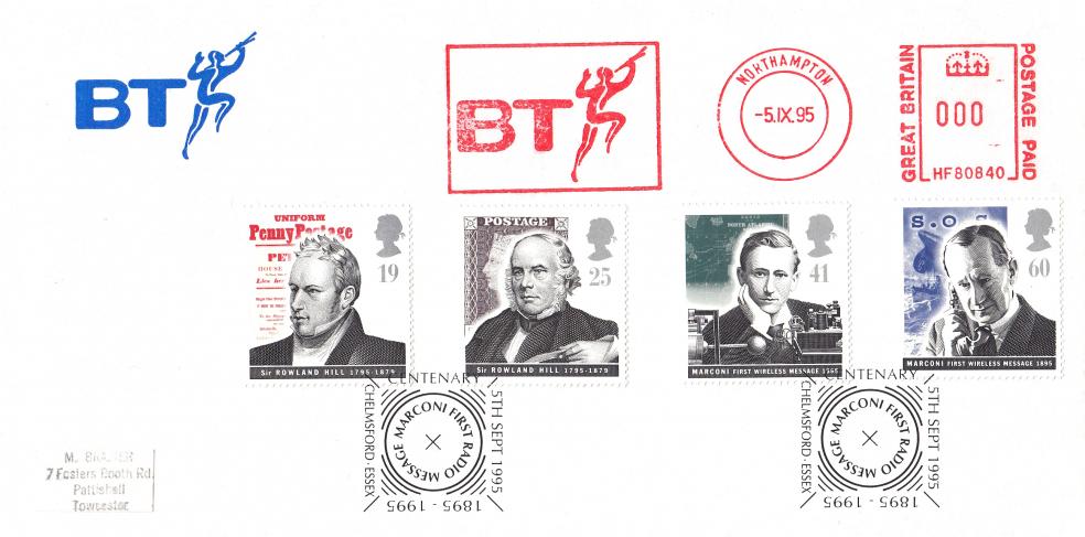 1995 (09) Communications - BT Cover - Marconi, Chelmsford H/S + BT (Trumpeteer) Meter Mark