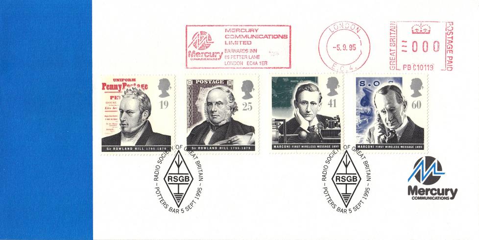 1995 (09) Communications - Mercury Communications Cover - RSGB, Potters Bar H/S + Mercury Communications Meter Mark