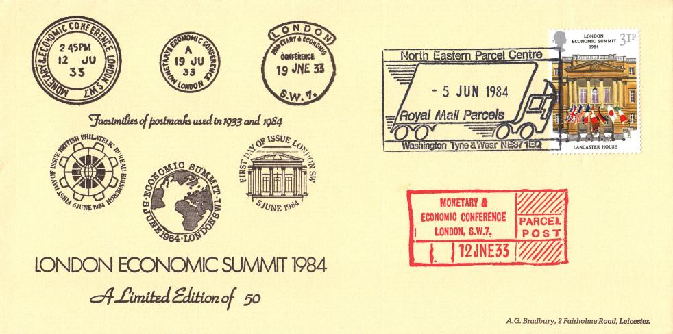 1984 (06) Summit - Bradbury 'Postmark Reprint' Cover - North East Parcel Centre H/S