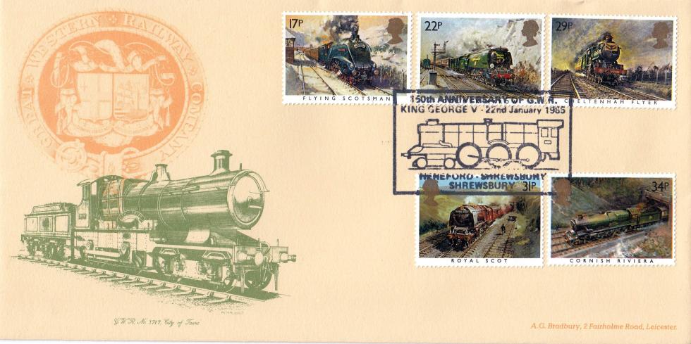 1985 (01) Trains - Bradbury 'City of Truro GWR 3717' Cover - Shrewsbury H/S