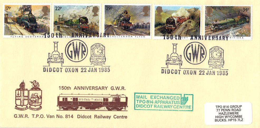 1985 (01) Trains - GWR 814 TPO Official (With 'Mail Exchanged' Cachet)