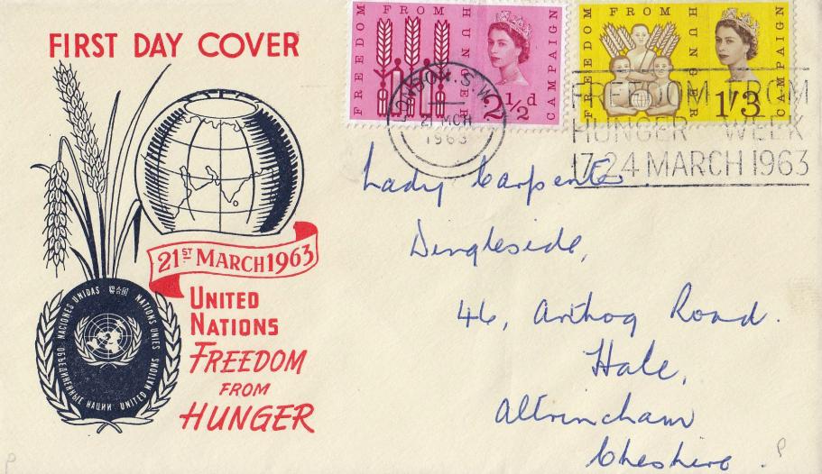 1963 (03) Freedom From Hunger - Phosphor - UN Logo Cover - Freedom From Hunger Week Slogan