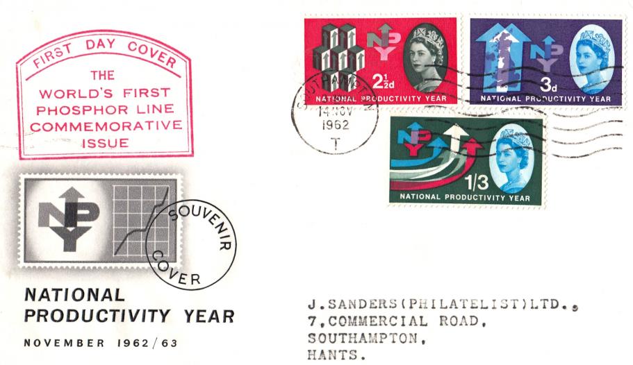 1962 (11) National Productivity Year - Phosphor - NPY 'Stamp' Cover - Southampton 'T' Wavy Line Slogan