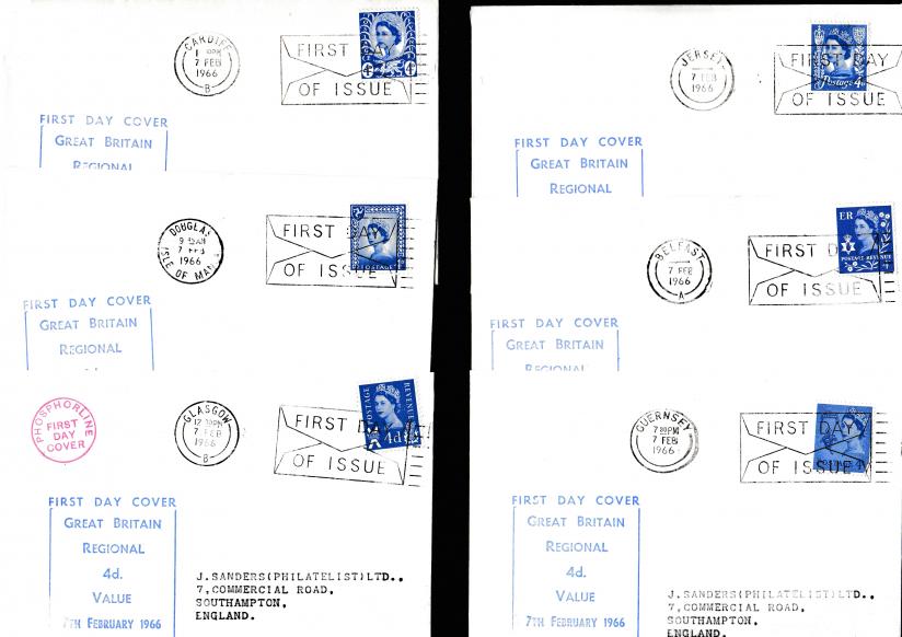 1966 (02) 4d Regionals - Set of Six Regional Display Text Covers - Appropriate Cancels on each