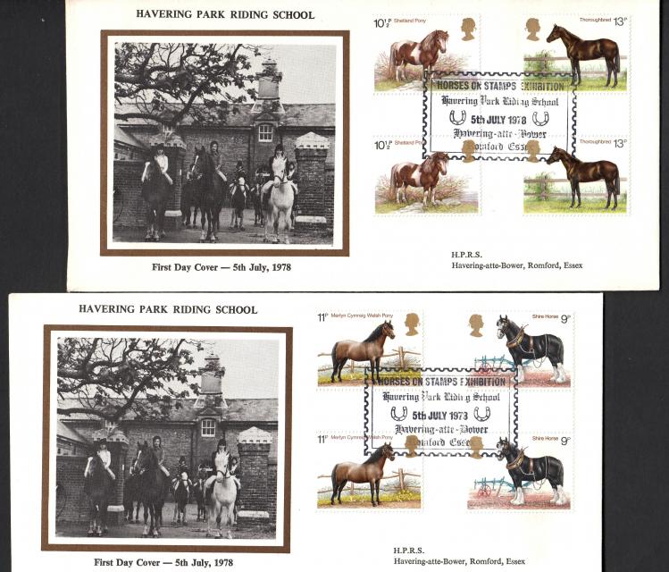 1978 (07) Horses - Havering Park Riding School Official (Gutter Pairs on Two Covers)