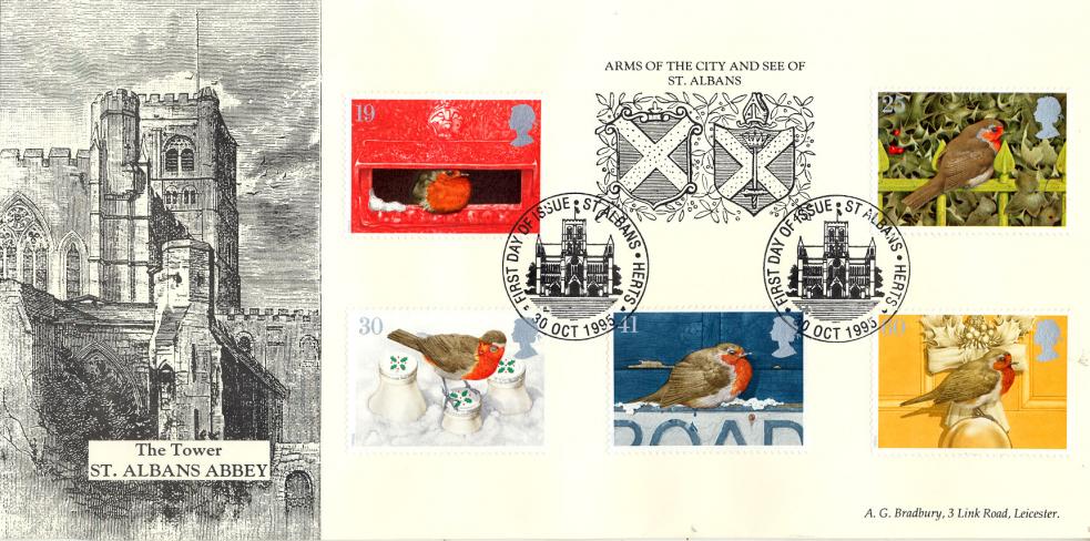 1995 (10) Christmas - Bradbury 'St Albans Abbey' Cover - St Albans H/S