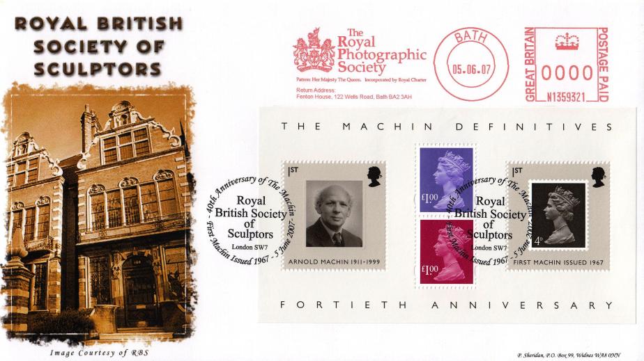 2007 (06) Machin Anniversary M/S - Sheridan 'Royal Society of Sculptors' Official + The Royal Photographic Society Meter Mark