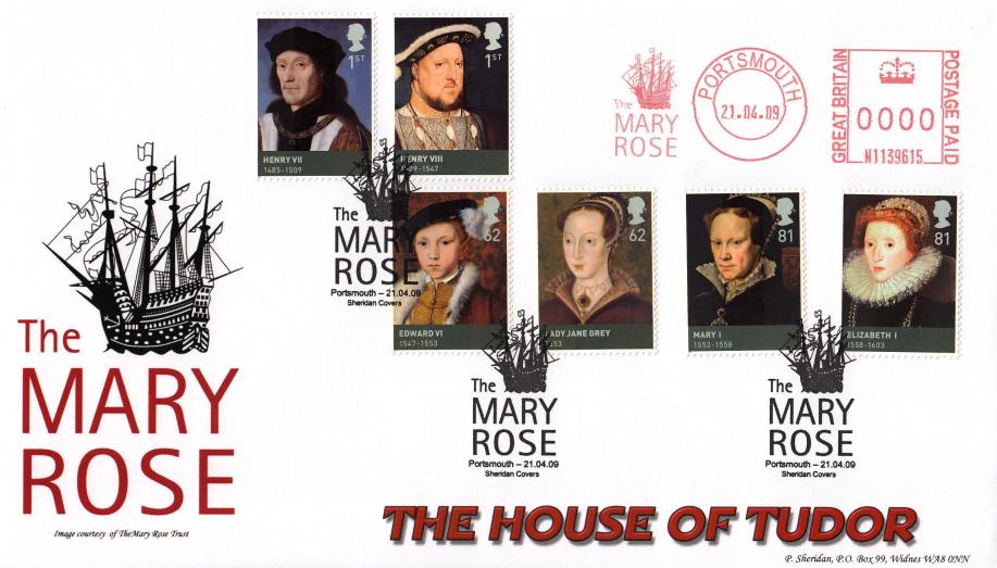 2009 (04) House of Tudor (Stamps) - Sheridan 'The Mary Rose' Official + The Mary Rose Meter Mark