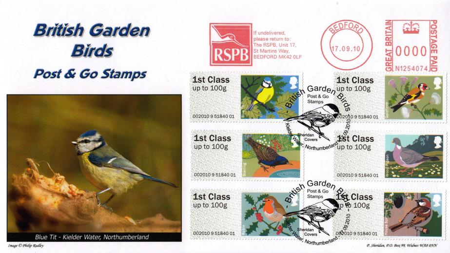 2010 (09) British Garden Birds Post & Go - Sheridan Official + RSPB Meter Mark