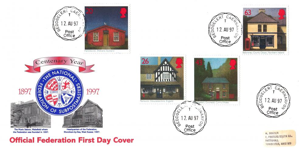 1997 (08) Sub Post Offices - Bradbury National Federation of Sub Post Masters Official - Beddgelert CDS
