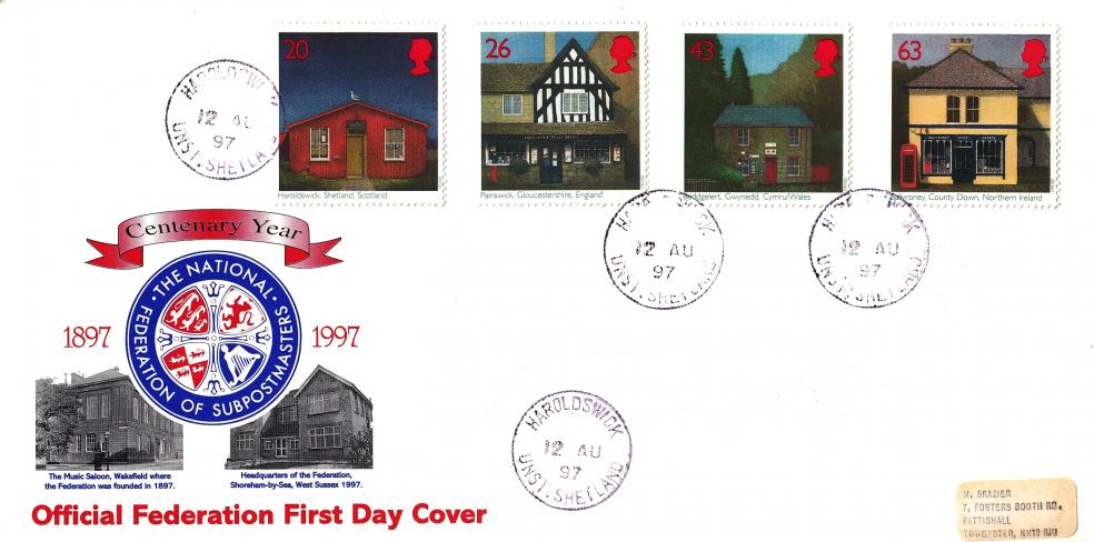 1997 (08) Sub Post Offices - Bradbury National Federation of Sub Post Masters Official - Haroldswick CDS