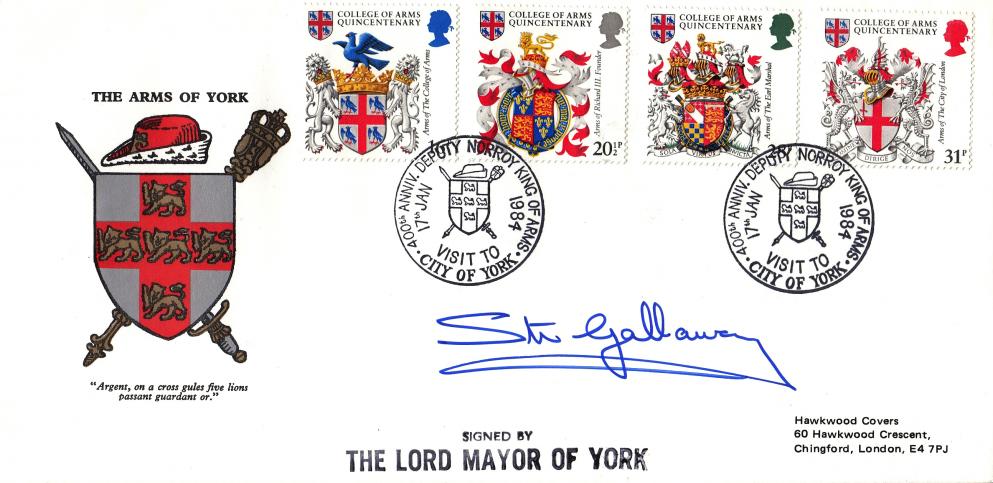 1984 (01) Heraldry - Hawkwood (Arms of York) Official - Signed Stu Gallaway