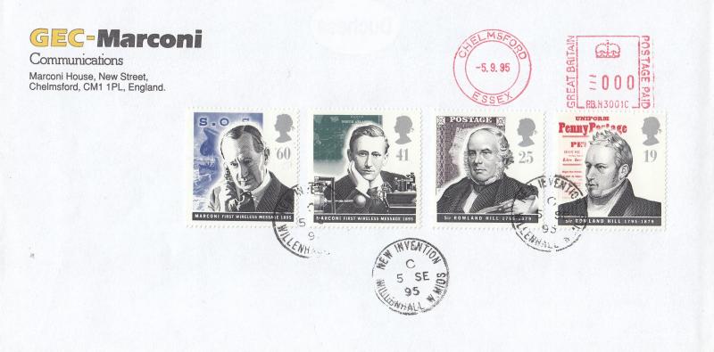 1995 (09) Communications - GEC-Marconi Cover - New Invention CDS + Marconi (Chelmsford) Meter Mark (Slug Only)