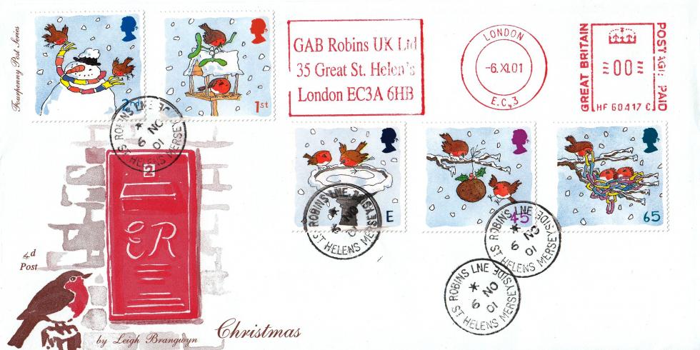 2001 (11) Christmas - 4d Post - Robins Lane CDS + GAB Robins Meter Mark
