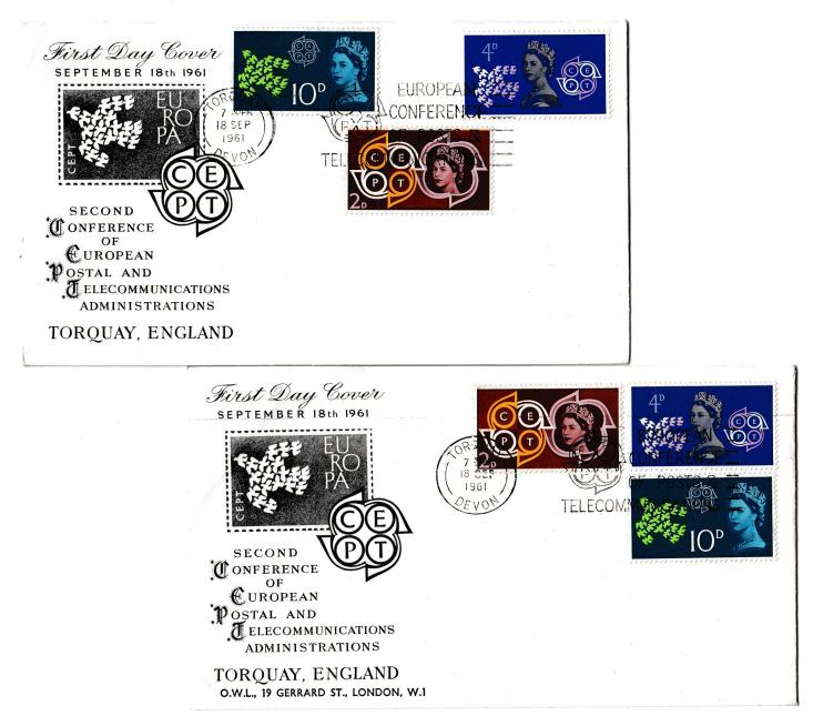 1961 (09) CEPT - Logo & B&W Stamp Cover - CEPT European Conference of Posts & Telecommunications Slogan - BOTH VERSIONS